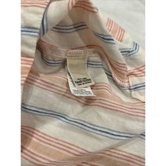 LL Bean Striped Top V Neck 3/4 Sleeve Womens Blouse Button Detail M Linen - Picture 8 of 9